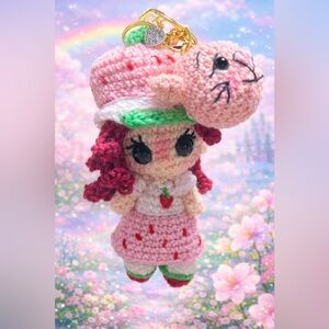 Pink Strawberry Character Amigurumi Crochet Doll